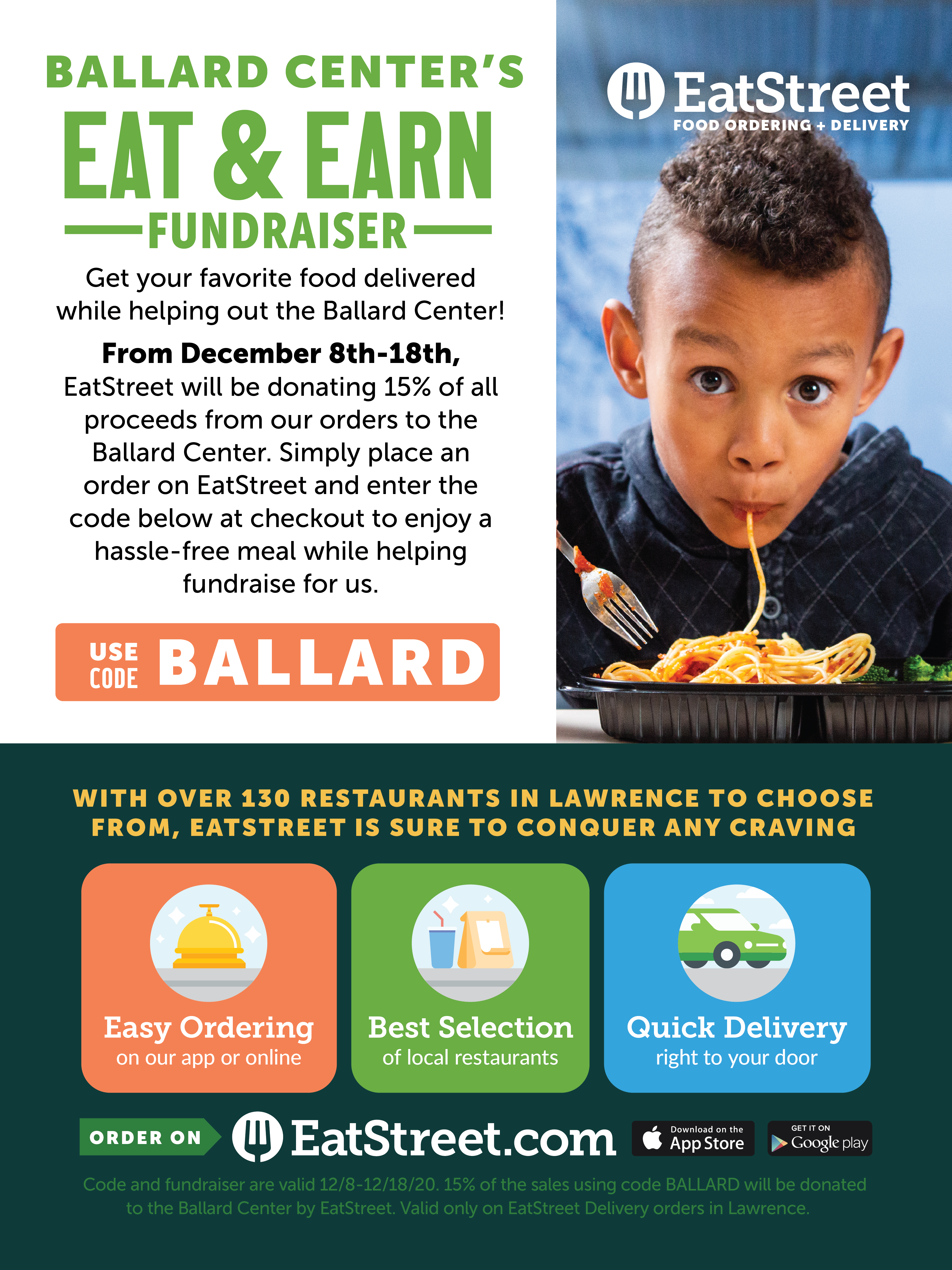 Ballard Center's eat and earn fundraiser flyer