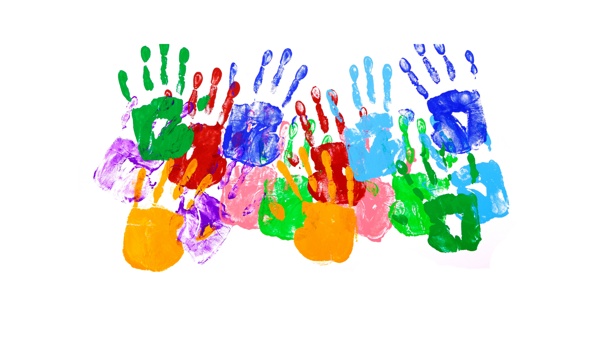 multi colored hand prints of children